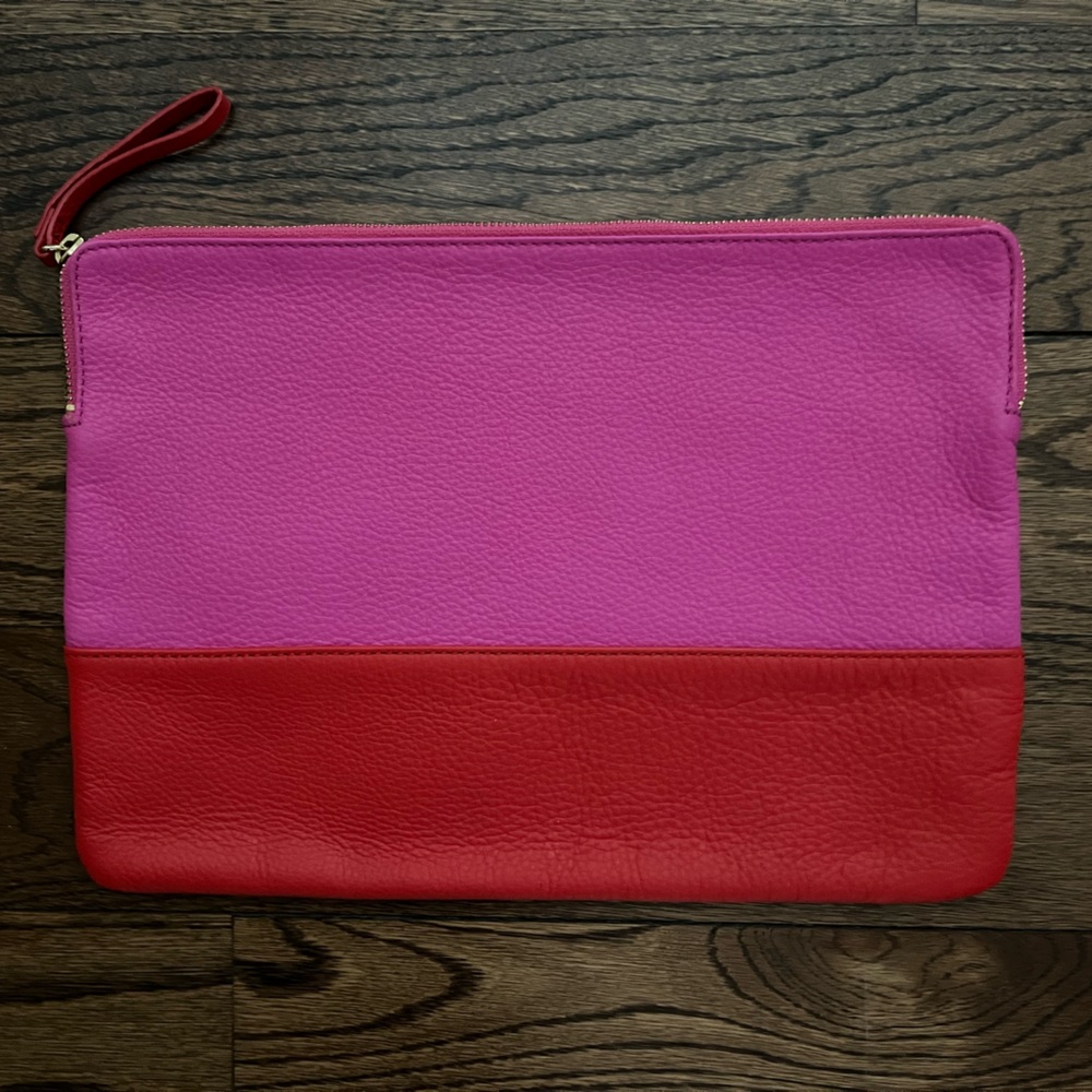 NWOT J Crew Pink and Red Leather Clutch.